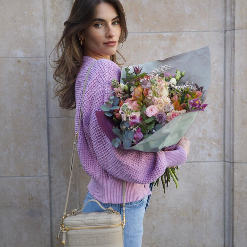 Grof gebreid vest met pofmouwen